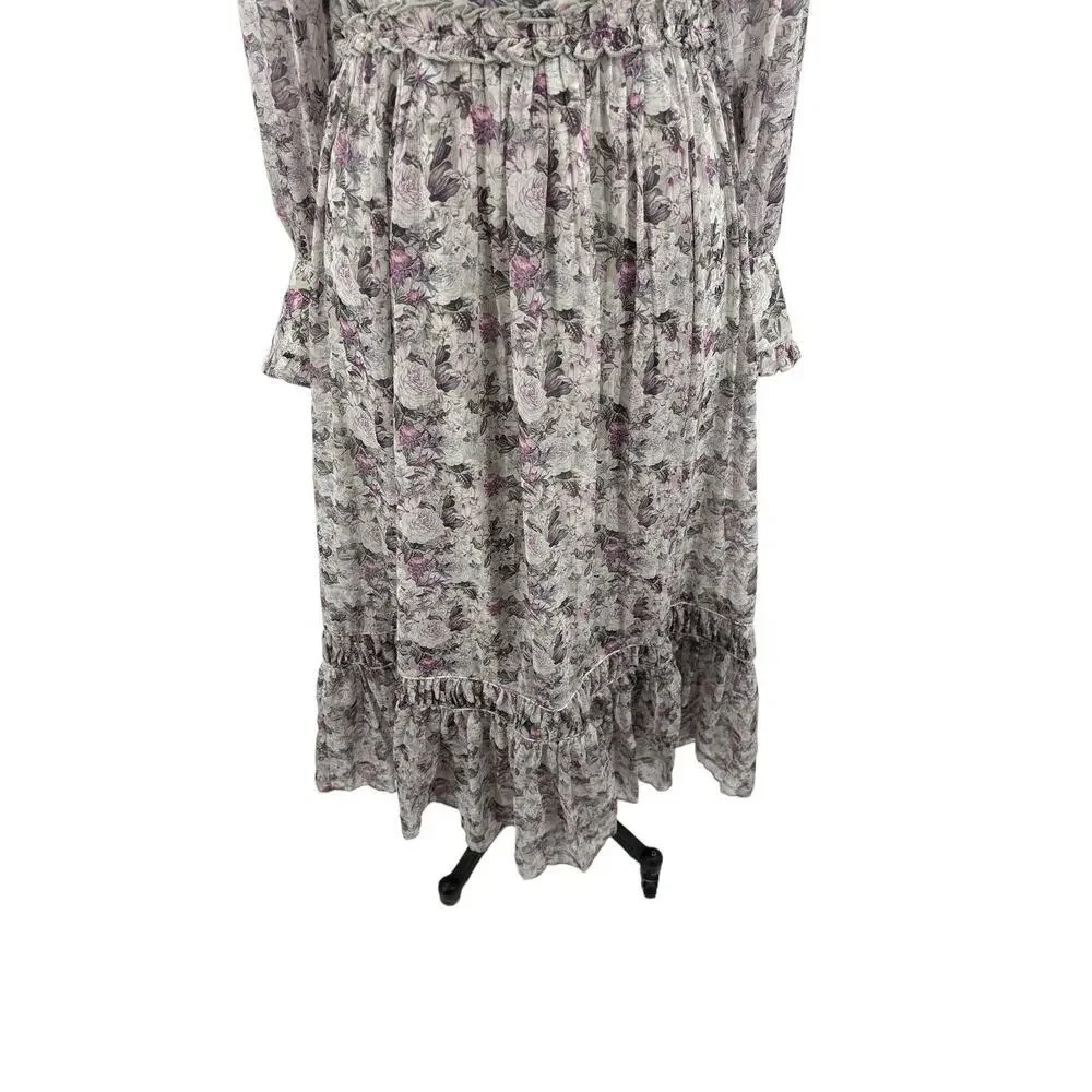 Ivy City Co Long Sleeve Gray Purple Floral Maxi Dress Size Small - Picture 5 of 14
